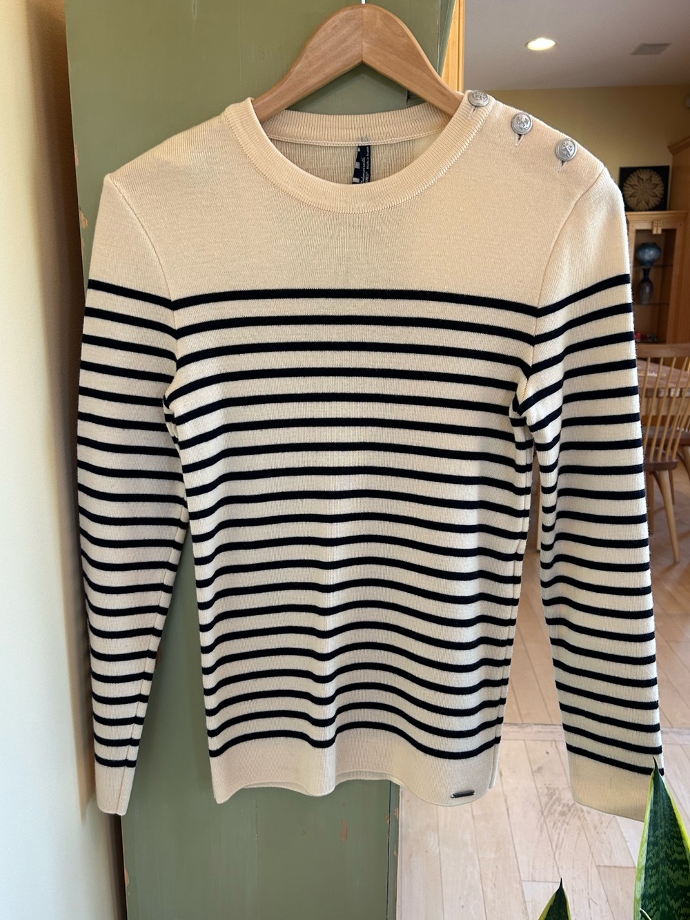 Vintage Saint James Breton Wool Crewneck Sweater Black Cream Made in France XS